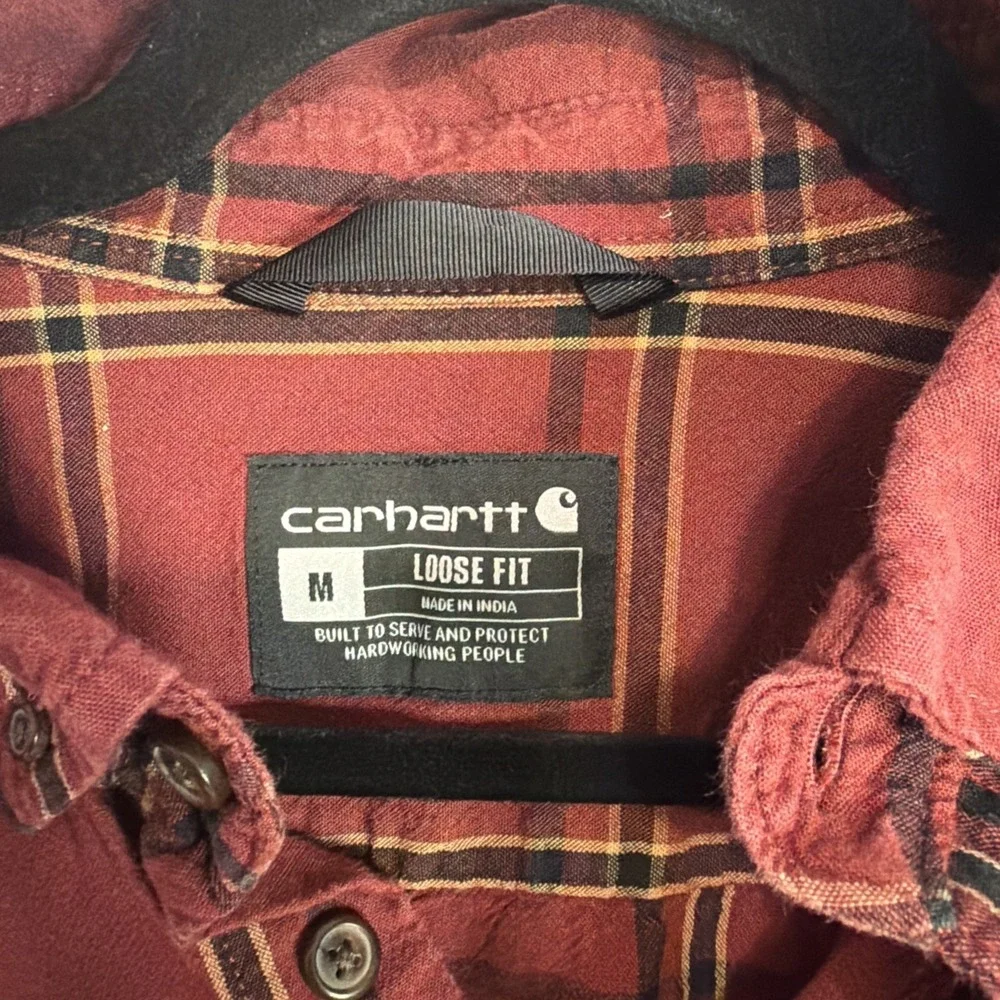 Carhartt Shirt Mens M Red Plaid Button Front‎ Long Sleeve Workwear